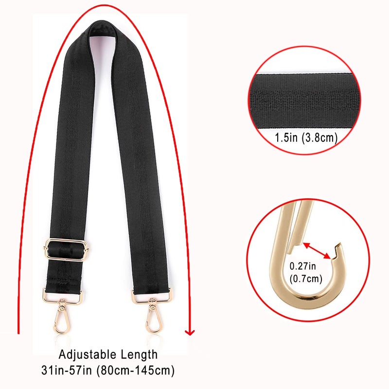 Shein Wide Shoulder Strap Adjustable Replacement Belt Guitar Style Cross body Handbag Purse Strap (Classic Black (Gold Hardware)) - Image 5